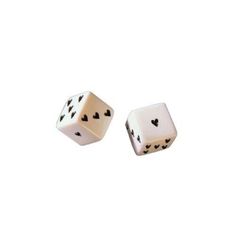 two white dices with black hearts on the sides are facing each other in opposite directions