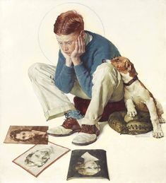 a painting of a man sitting on the ground with his head in his hands next to shoes