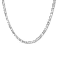 This handsome men's figaro chain necklace is crafted of sterling silver. The 24-inch necklace fastens with a lobster clasp. White Gold Figaro Link Chain Necklace, Silver Figaro Chain Link Necklace, Silver Figaro Link Chain Necklace, Classic Sterling Silver Figaro Chain Necklace, Silver Figaro Chain Necklace With Oval Links, Classic Silver Figaro Chain Necklace, Sterling Silver Figaro Chain Necklace With Oval Links, Figaro Chain Men, Jewelry Education