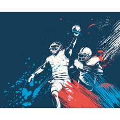 two football players are playing with each other on a blue, red and white background