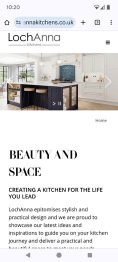 the homepage for lohanna's kitchen and living room website is shown