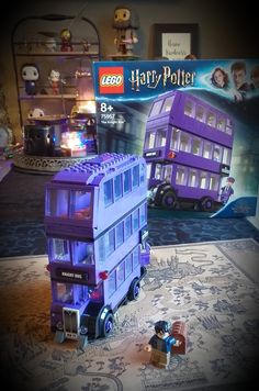 the lego harry potter bus is on display