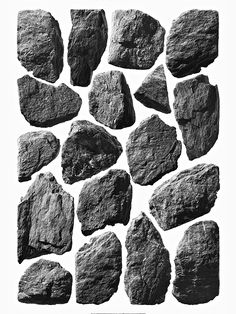 some rocks are shown in black and white