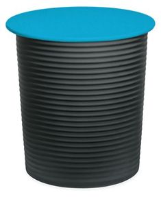 a black and blue plastic stool with a round top on an isolated white background photo