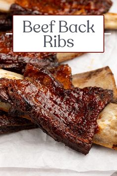 beef back ribs on parchment paper with text overlay