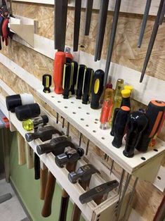 many different tools are on the shelf in this shop, and there is no image here to provide a caption for