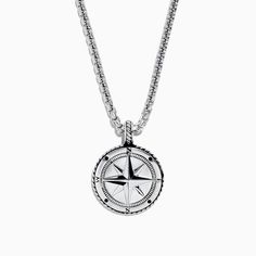 Effy Men's Sterling Silver Compass Pendant Silver Chain For Men, Tanzanite Diamond Ring, Sterling Silver Rings Turquoise, Compass Pendant, Yellow Gold Diamond Ring, White Sapphire Ring, White Gold Sapphire, Turquoise Ring Silver, Rose Gold Diamond Ring