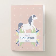 a greeting card with an illustration of a horse on it's back and the words, laura summerfield subject