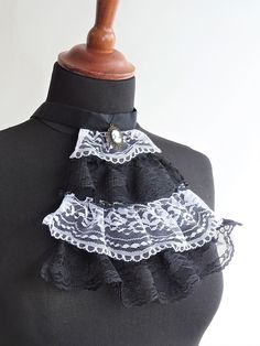 Beautiful jabot with button closure. This piece was handcrafted in the "Costume Stories" tailor shop. Neck circumference: up to 42 cm Details: Fashion for women Condition: New Size: adjustable Colour: black/white Material: 100% cotton, lace Manufacturing method: handcrafted Tailor Shop, Cotton Lace, White Material, Favorite Outfit, Gender Neutral, Art Collection, Bathing Beauties, Germany