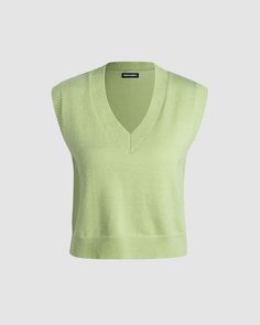 Details: Essential green knitted vest with V-neck design Top Length: Normal Sleeve Length: Sleeves Materials:95% Polyester + 5% Spandex Green Knit Vest For Fall, Casual Green Knit Vest, Casual Green Vest For Layering, Casual Green V-neck Vest, Green Knit Sleeveless Vest, Green Sleeveless Knit Vest, Green Vest Top For Fall, Green Knit V-neck Sweater Vest, Spring Green Knit Vest