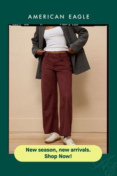 Soft, drapey fabric with an authentic suede look/5-pocket styling/This pant is Real Good: Made with the planet in mind & a promise to continue to do better. Do Better, Bottoms Pants, Wide Leg Pants, American Eagle Outfitters, Womens Bottoms, Women's Jeans, American Eagle, Women Jeans, Wide Leg