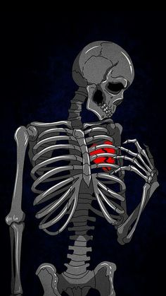 a skeleton with a red light in its chest