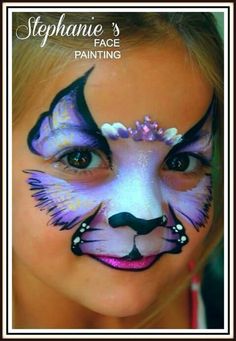 Lovely girly cat design from Stephanie's face paintings... Dog Face Paints, Carnaval Make-up, Obličejové Masky, Face Painting Tutorials