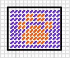 an orange and purple square with dots in it on a white background that says,