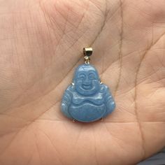 Genuine Blue Jade Buddha charm with solid 14k gold bail can be purchased with or without the 14K gold cable link 18 inch necklace. This is a stunning Jade Buddha charm with a gorgeous bright blue-  perfect for a pop of color to finish off a great outfit!  * Natural Jade Buddha 1 1/8" long  * Blue Jade treated to enhance vibrancy  * 14K gold bail  * 14K gold cable 18" necklace * All real 14K (Not plated) ▬ All jewelry pieces are sent in a gift box. Items will be shipped Free via USPS Ground Advan Blue Buddha, Jade Buddha, Buddha Jewelry, Buddha Necklace, Blue Jade, Laughing Buddha, Buddha Pendant, Jade Jewelry, Natural Jade