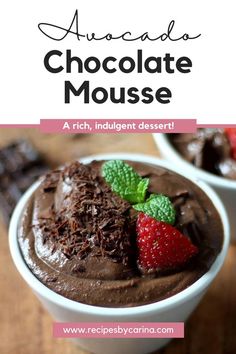 chocolate mousse with strawberries in the bowl