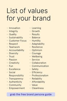 the list of value propositions for your brand