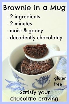 chocolate brownie in a mug recipe with instructions on how to make the best chocolate cake