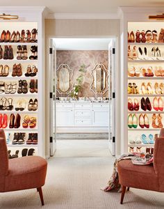 a closet filled with lots of different types of shoes