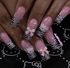 Zebra Print Hello Kitty Nails, Sanrio Duck Nails, Zebra Hello Kitty Nails, Mcbling Trashy Y2k Nails, Pink Zebra Nails Y2k, Zebra Print Nails Y2k, Glitter Zebra Nails, Zebra Print Duck Nails, Goth Duck Nails