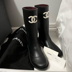 The Most Popular Boots Right Now!! All Sold Out Everywhere. Brand New In Box, Includes The Boots, Two Dust Bags For Each Boot, Care Card, And Shoe Box. Please Check My About Page And Reviews To See That All My Items Are Authentic! Thank You Chanel Winter Boots, Chanel Rain Boots, Square Toed Boots, Pink Rain Boots, Soft Leather Boots, Cap Toe Boots, Chanel Boots, Short Ankle Boots, Popular Boots