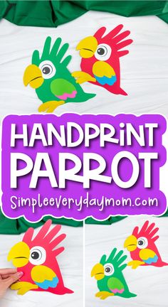 the handprint parrot craft is made with construction paper