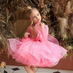 Kids Girls' Party Dress Solid Color 3/4 Length Sleeve Performance Mesh Princess Sweet Mesh Mid-Calf Sheath Dress Tulle Dress Summer Spring Fall 4-12 Years Pink Sky Blue 2024 - $79.99 Rok Tile, Gaun Tulle, Violetta Antonova, Birthday Tutu Dress, Tule Rok, Gonna In Tulle, Dresses Dinner Party, Dresses Dinner, Dress Layer