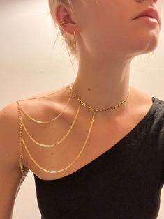 Shoulder Chain Choker - Etsy Gold Plated Figaro Chain Necklace For Party, Minimalist Gold Body Chain, Yellow Gold Choker Chain Necklace For Party, Gold Dainty Body Jewelry For Party, Dainty Gold Body Chain For Party, Trendy Gold Body Chain With Delicate Details, Minimalist Gold Clavicle Body Chain, Chic Gold Body Chain For Evening, Gold Delicate Chain Body Jewelry For Party