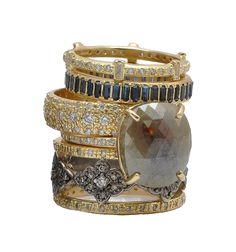 18K Yellow Gold White Sapphire Baguette Stack Band Ring with White Diamonds. (0.15 TCW) Sentimental Gifts For Mom, Jewellery Design, Mens Wedding Rings, Jewelry Inspo, White Sapphire, Perfect Ring, Womens Engagement Rings, Wedding Rings For Women, Chain Pendants