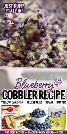 This easy blueberry cobbler recipe is bursting with flavor. Juicy blueberries are mixed with cake mix and topped with melted butter to create the perfect dessert. The filling comes out warm and bubbling every time and with only a handful of simple ingredients, it is a great option to make for last-minute guests. Blueberry Cream Cheese Cobbler, 12tomatoes Recipes, Blueberry Cream Cheese Dessert, Twelve Tomatoes, Blueberry Buckle Recipe, Blueberry Cobbler Recipe, Cake Mix Cobbler