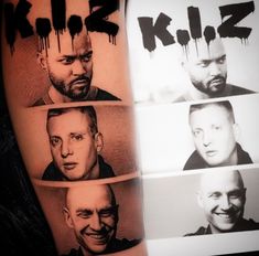 a man's arm with four different faces and the words kill zone on it