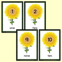 four sunflower cards with the numbers one, two and three on them are shown