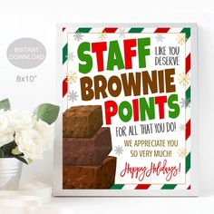 a christmas card with the words staff brownie points for all that you do