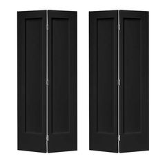 two black doors with white trims on each side