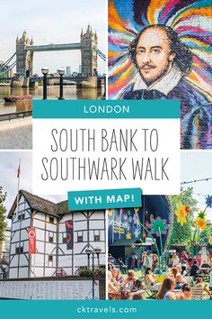 the london south bank to southwark walk with map and photos in front of it