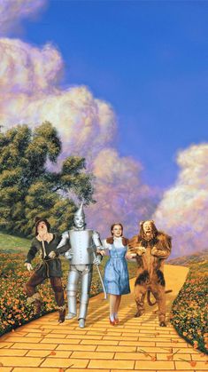 the wizard and his friends are walking down the path to their destination in this surreal painting