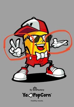 an image of a cartoon character wearing sunglasses and a baseball cap with his hands in the air