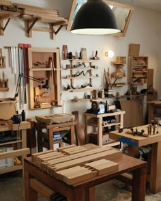 a workbench with lots of woodworking tools