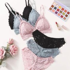 New 3 Pack Floral Lace Lingerie Set From Shein In The Size S Pastel Lingerie, Women Bra, Lingerie Boutique, Lace Set, Romantic Lace, Lace Lingerie Set, Bra Panty, Lace Lingerie, Bra And Panty Sets