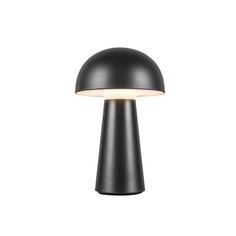 a black table lamp with a white light on it's side and the base lit up