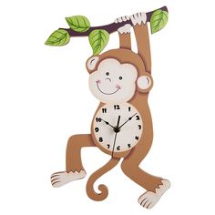 a clock with a monkey hanging from a tree branch on it's face and hands