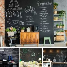 a collage of photos showing different types of chalkboard in the kitchen and living room