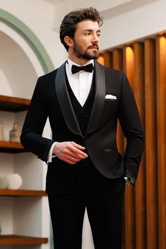 Men Tuxedo Wedding, Tuxedo For Men Wedding, Tuxedo Suit For Men, Black Tuxedos, Wedding Suits Men Black, Blazer Waistcoat, Men Tuxedo, Groom And Groomsmen Suits, Wedding Tux