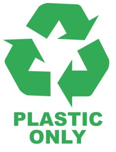 a green recycle logo with the words plastic only