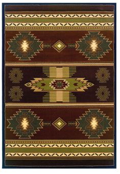 a brown and green rug with native designs