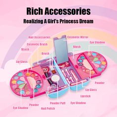 Kids Beauty Toys Makeup Kit Princess Real Washable Pretend Play Cosmetic Set Toys with Mirror, Cosmetic Sets, Cosmetic Mirror, Blush Brush, It Cosmetics Brushes, Makeup Bags, Powder Puff, Dream Hair, Makeup Kit, Suitcases