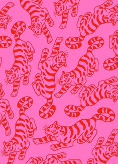 red and white tiger pattern on pink background