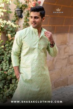 Buy best kurta for men for navratri season.  visit our website and buy now.  #kurtaformen Lucknowi Kurta, Kurta For Men, Pista Green, Men's Kurta, Long Kurta, Embroidery Work, New Instagram, Weddings, For Men