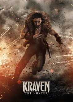 the poster for kraven the hunter is shown in full color and it looks like he