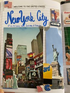 the new york city book is open to show pictures and words from around the world